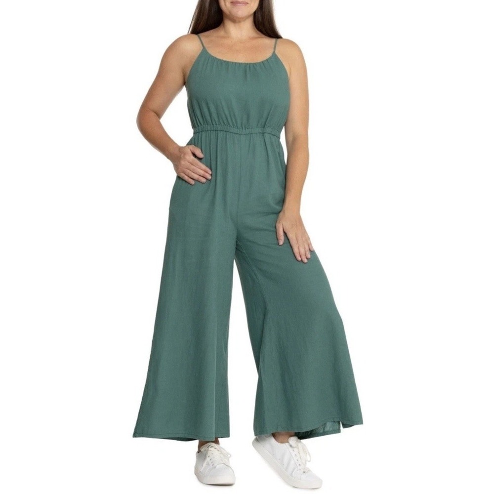 Haute Hippie Linen Blend Strappy Wide Leg Jumpsuit Green Summer Hippy Women's M